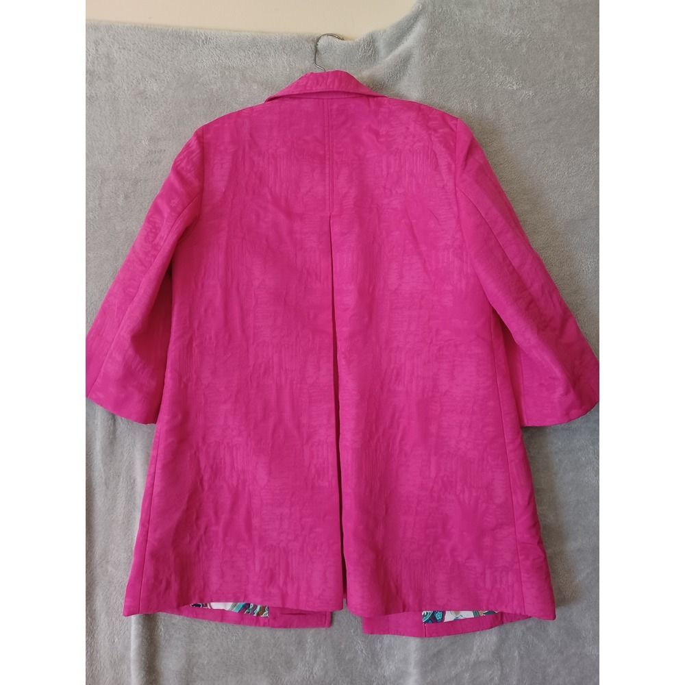 Chicos Pink Swing Jacket Sz 1 / M Textured 3/4 Sleeve Lightweight Preppy Office - Picture 2 of 11